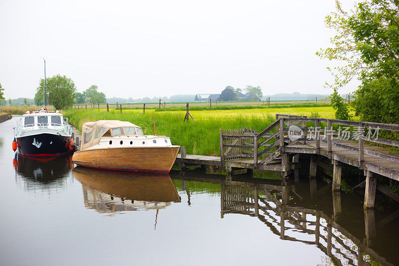 Eenrum, Groningen，荷兰:运河，船，平静